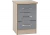 Nevada Grey Gloss and Light Oak Effect 3-Drawer Bedside by Wholesale Beds & Furniture
