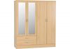 Nevada Sonoma Oak Effect 4-Door 2-Drawer Mirrored Wardrobe by Wholesale Beds & Furniture
