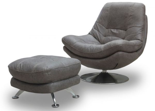 Axis Swivel Chair by SofaHouse - Dark Grey with footstool