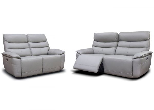 Cadiz Full Leather Sofa - 3+2 Suite - Light Grey