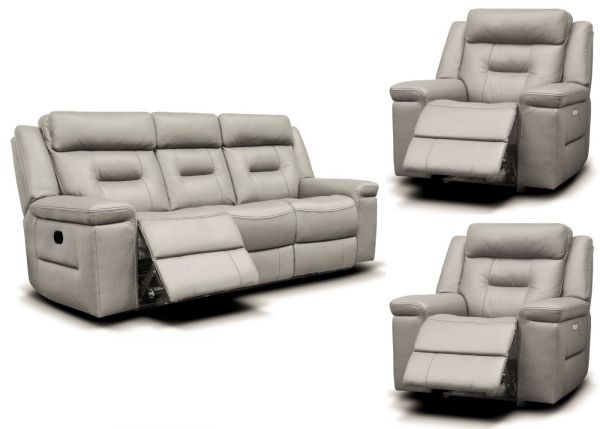 Osbourne Full Leather Sofa Range by SofaHouse - 3+1+1 Suite - Taupe Grey