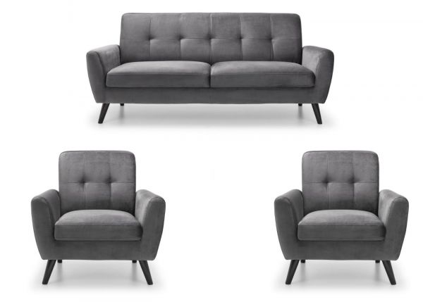 Monza Grey Velvet 3 + 1 + 1 Sofa Set by Julian Bowen