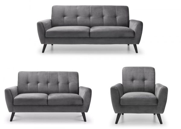 Monza Grey Velvet 3 + 2 + 1 Sofa Set by Julian Bowen