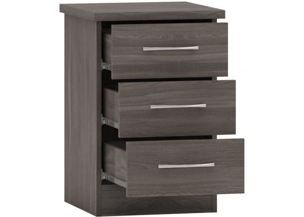 Nevada Black Wood Grain 3-Drawer Bedside Table by Wholesale Beds & Furniture