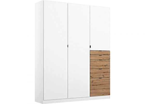 Ontario Wardrobe by Rauch - 3-Door w/ 5-Drawers - Alpine White w/ Artisan Oak