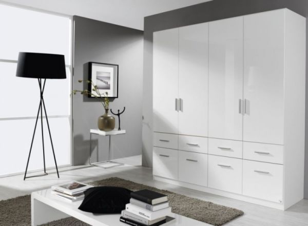 Celle White Gloss 4 Door 8 Drawer Wardrobe by Rauch