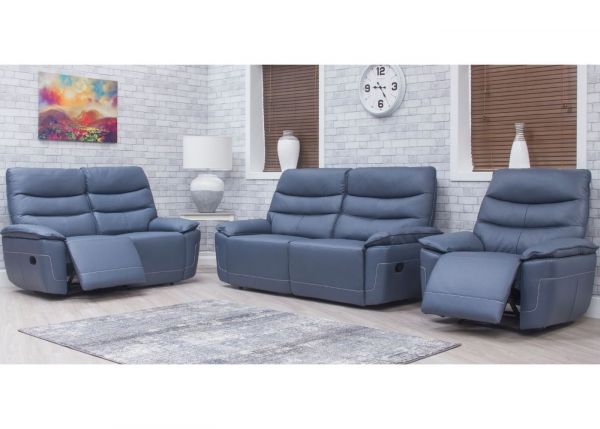 Cadiz Full Leather Sofa - 3+2+1 Suite - Smoke Blue