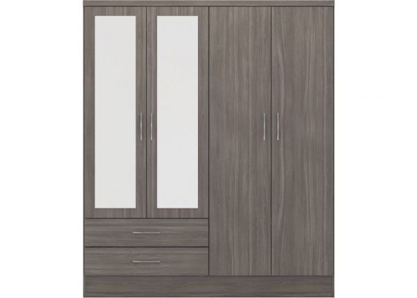 Nevada Black Wood Grain 4-Door Mirrored Wardrobe by Wholesale Beds & Furniture
