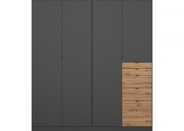 Ontario Wardrobe by Rauch - 4-Door w/ 5-Drawers - Metallic Grey w/ Artisan Oak