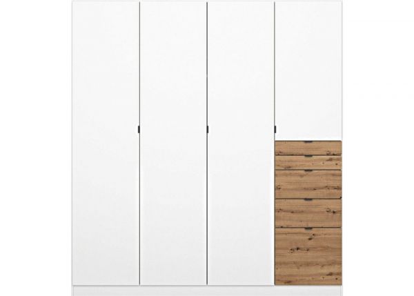 Ontario Wardrobe by Rauch - 4-Door w/ 5-Drawers - Alpine White w/ Artisan Oak