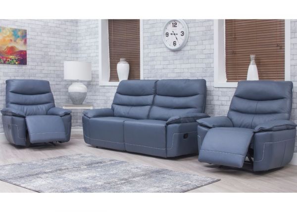 Cadiz Full Leather Sofa - 3+1+1 Suite - Smoke Blue