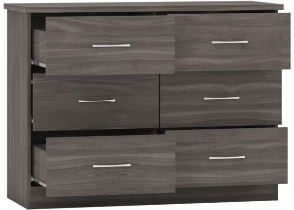 Nevada Black Wood Grain 6-Drawer Chest by Wholesale Beds & Furniture