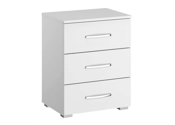 Aditio Alpine White 3-Drawer Bedside by Rauch - Handle T1 Chrome