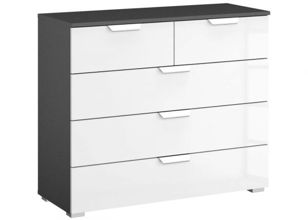 Aditio High Gloss White & Metallic Grey 2-Over-3 Drawer Chest by Rauch - H2 Chrome