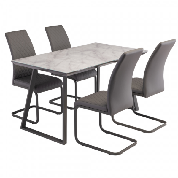 Alba 1.4m Grey Marble Dining Table and a Set of 4 Hue Grey Chairs