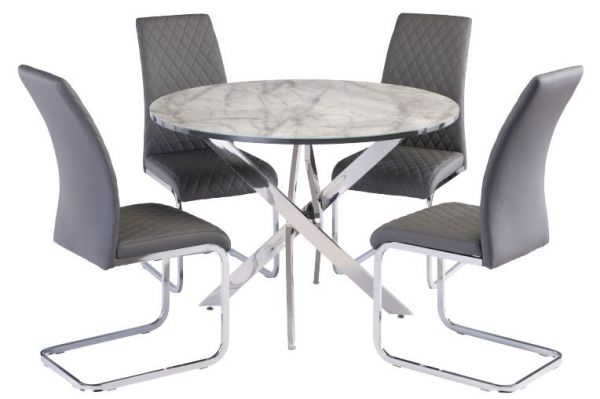 Alba 1.07m Grey Round Dining Table and a Set of 4 Grey Toro Chairs