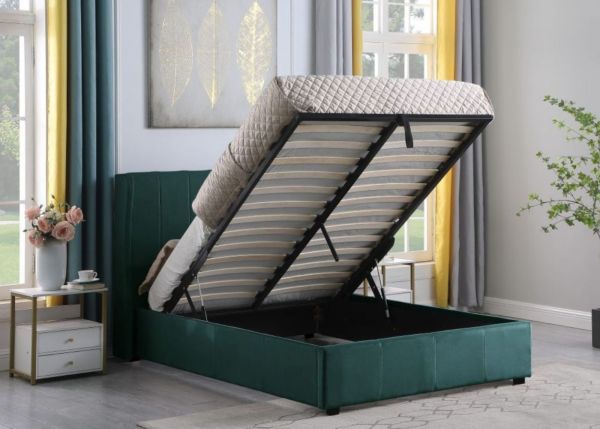 Amelia Plus Ottoman Bedframe in Green by Wholesale Beds - 5ft (King) Open
