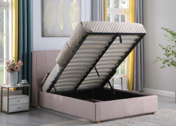 Amelia Plus Ottoman Bedframe in Pink by Wholesale Beds - 4ft 6 (Standard Double) Open