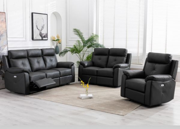 Milano Leather Full Electric Reclining 3 + 2 + 1 Sofa Set in Anthracite by Annaghmore