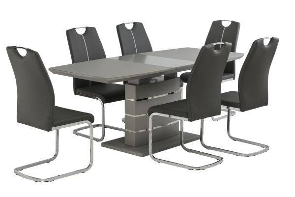 Argenta 1.4m Grey Table & 6 Grey Argenta Chairs by World Furniture 
