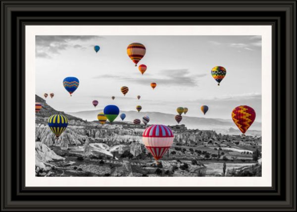 Balloon Festival Black and White Framed Picture by Artsource