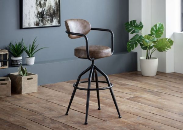 Barbican Brown Faux Leather Barstool by Julian Bowen