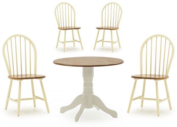 Brecon Buttermilk Drop-Leaf Dining Set with 4 Buttermilk Windsor Chairs by Vida Living
