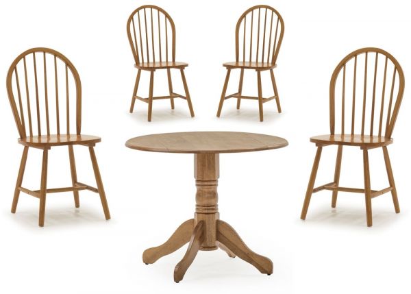 Brecon Honey Drop-Leaf Dining Set with 4 Honey Windsor Chairs by Vida Living