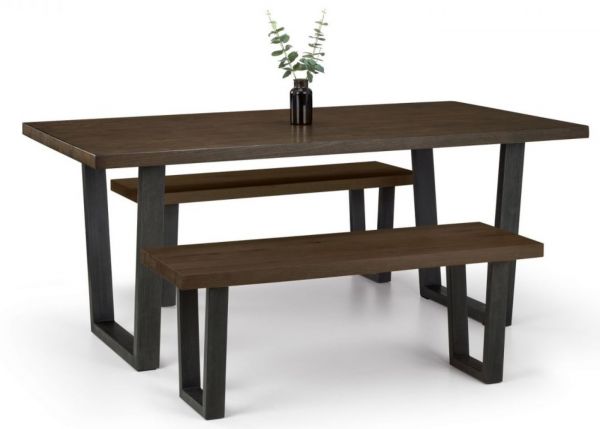 Brooklyn Dark Oak Dining Table and 2 Benches by Julian Bowen