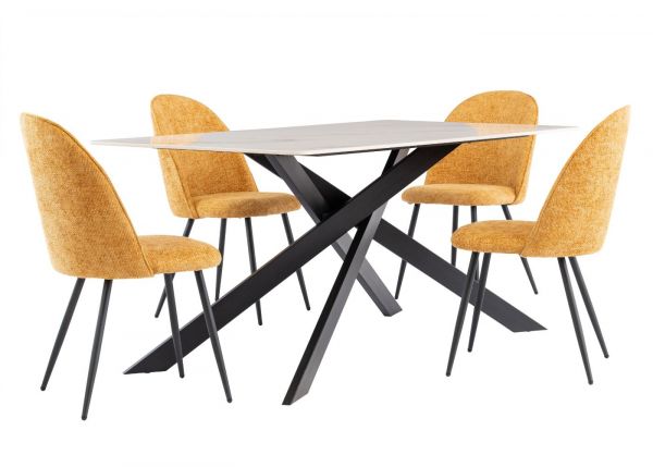 Camino 1.6m Kass Gold Dining Table & 4 Yellow Ranzo Chairs