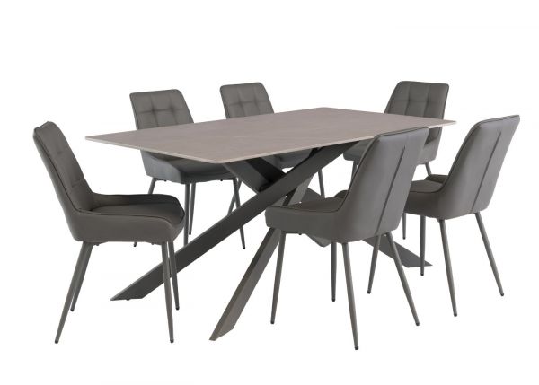 Camino 1.6m Matt Grey Dining Table & 6 Serino Chairs