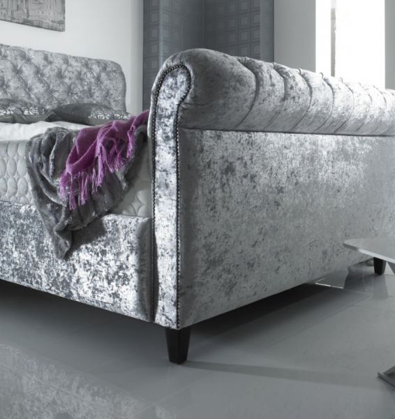 Chesterfield Bed-Frame in Crushed Velvet Silver by SpringCraft