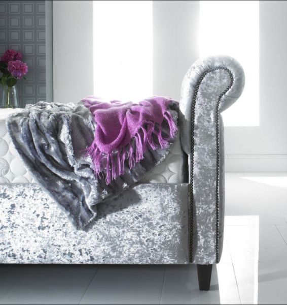Chesterfield Bed-Frame in Crushed Velvet Silver by SpringCraft