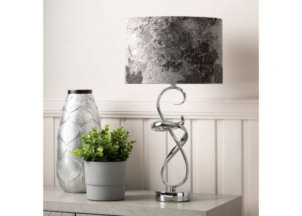 56cm Chrome Swirl Table Lamp with Black Shade by CIMC Room