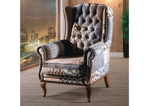 Clio Grey Patchwork Wing Chair by GMAC
