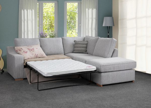 Clyde RHF Corner Sofabed in Silver by Sweet Dreams Open