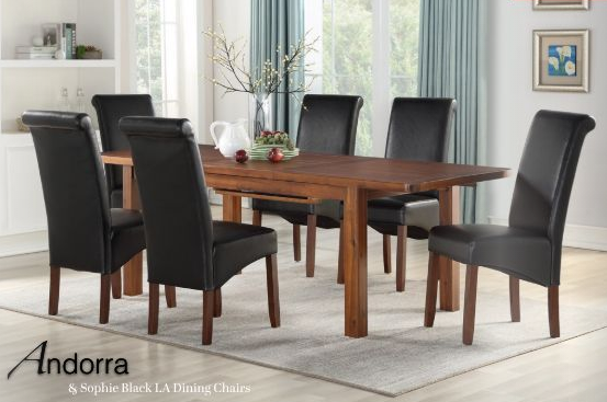 Andorra Acacia 1.2m Extending Dining Table + 4 Black Sophie Dining Chairs by Annaghmore