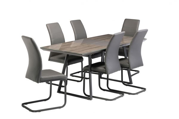 Milzano 1.4m Extending Grey Oak Dining Table with a Set of 6 Chairs