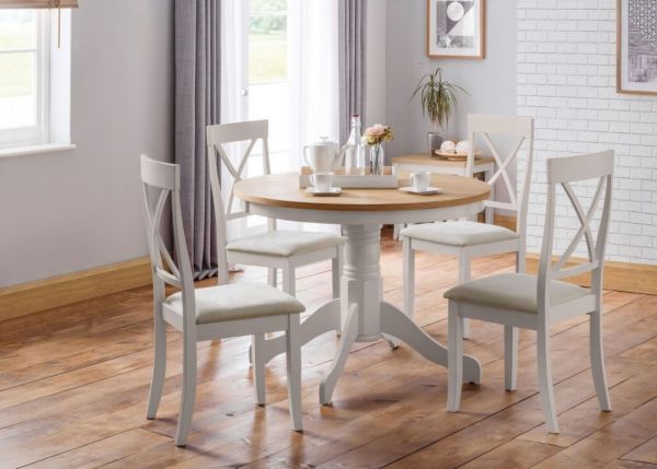 Davenport Oak/Elephant Grey Round Pedestal Dining Table and 4 Chairs by Julian Bowen