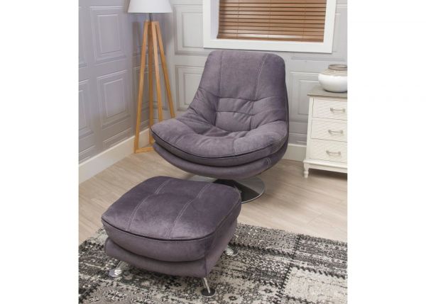 Emilio Grey Swivel Chair and footstool by Sofahouse