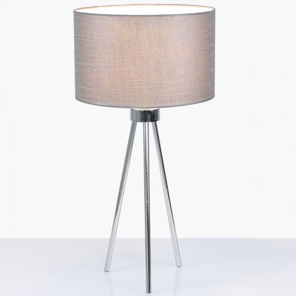 Medium 68cm Chrome Grey Velvet Tripod, Grey Tripod Table Lamp Uk