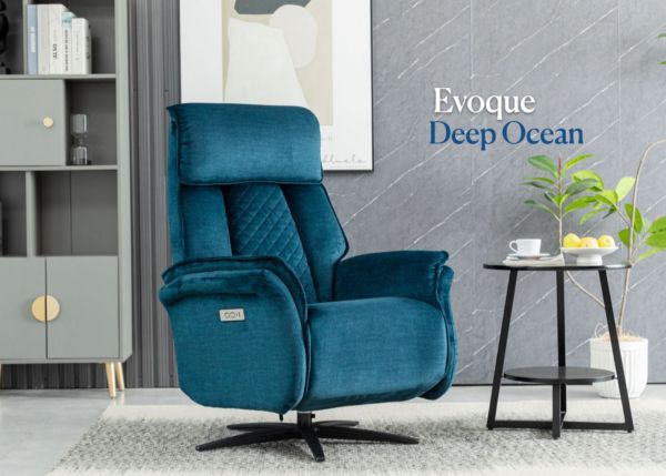 Evoque Deep Ocean Electric Reclining Swivel Chair by Annaghmore