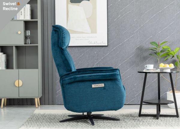 Evoque Deep Ocean Electric Reclining Swivel Chair by Annaghmore Side