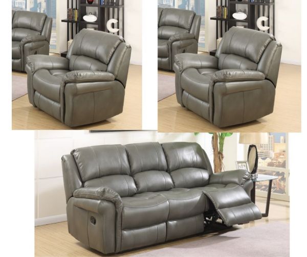 Farnham Grey Leather Air 3-Seater + 1-Seater + 1-Seater Sofa Set by Annaghmore