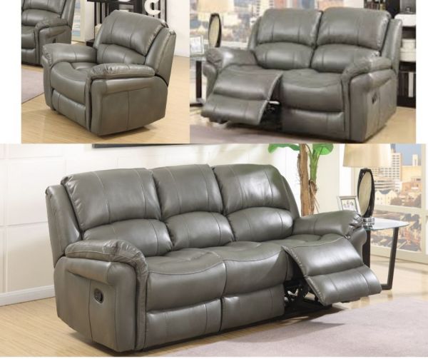 Farnham Grey Leather Air 3-Seater + 2-Seater + 1-Seater Sofa Set by Annaghmore