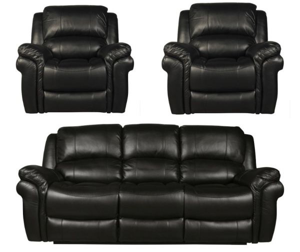Farnham Black Leather Air 3-Seater + 1-Seater + 1-Seater Sofa Set by Annaghmore