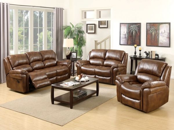 Farnham Tan Leather Air Reclining 3-Seater + 2-Seater + 1-Seater Sofa Set by Annaghmore