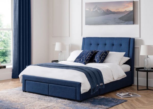 Fullerton 4 Drawer Bed in Blue Linen by Julian Bowen