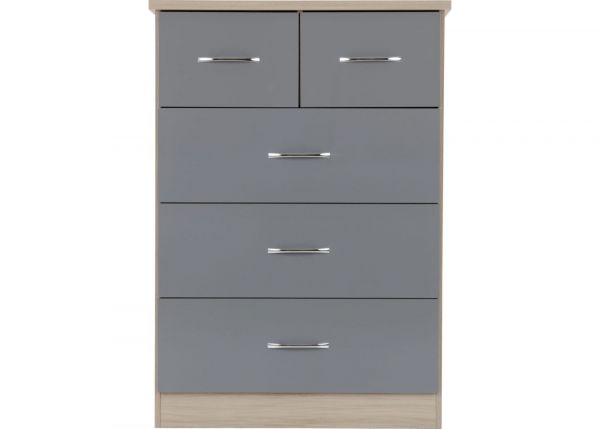 Nevada Grey Gloss and Light Oak Effect 2-Over-3-Drawer Chest by Wholesale Beds & Furniture