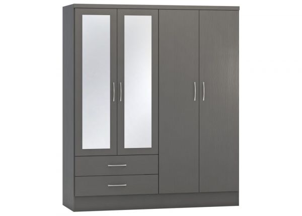 Nevada 3D Effect Grey 4-Door Mirrored Wardrobe by Wholesale Beds & Furniture